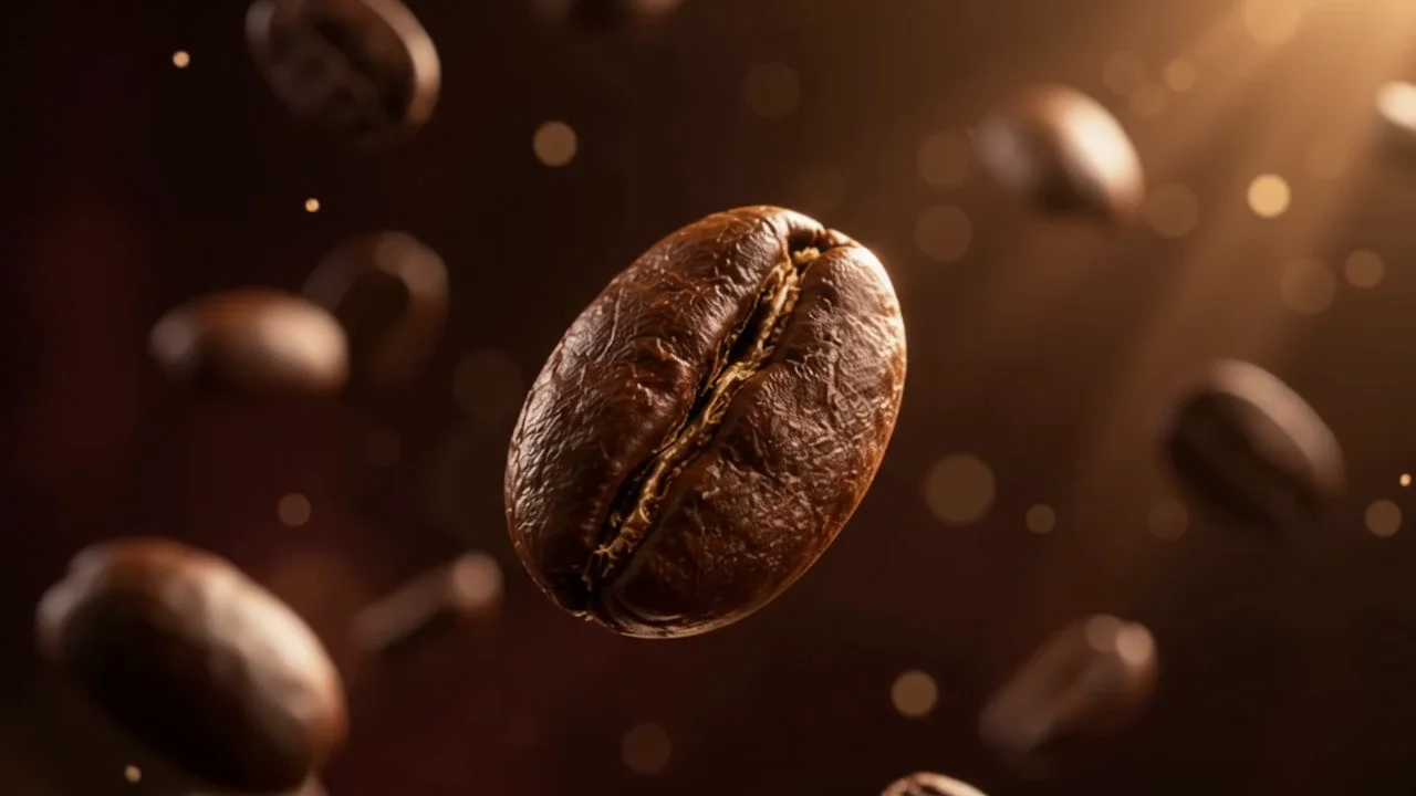 Coffee beans transforming into a 3Brews cup